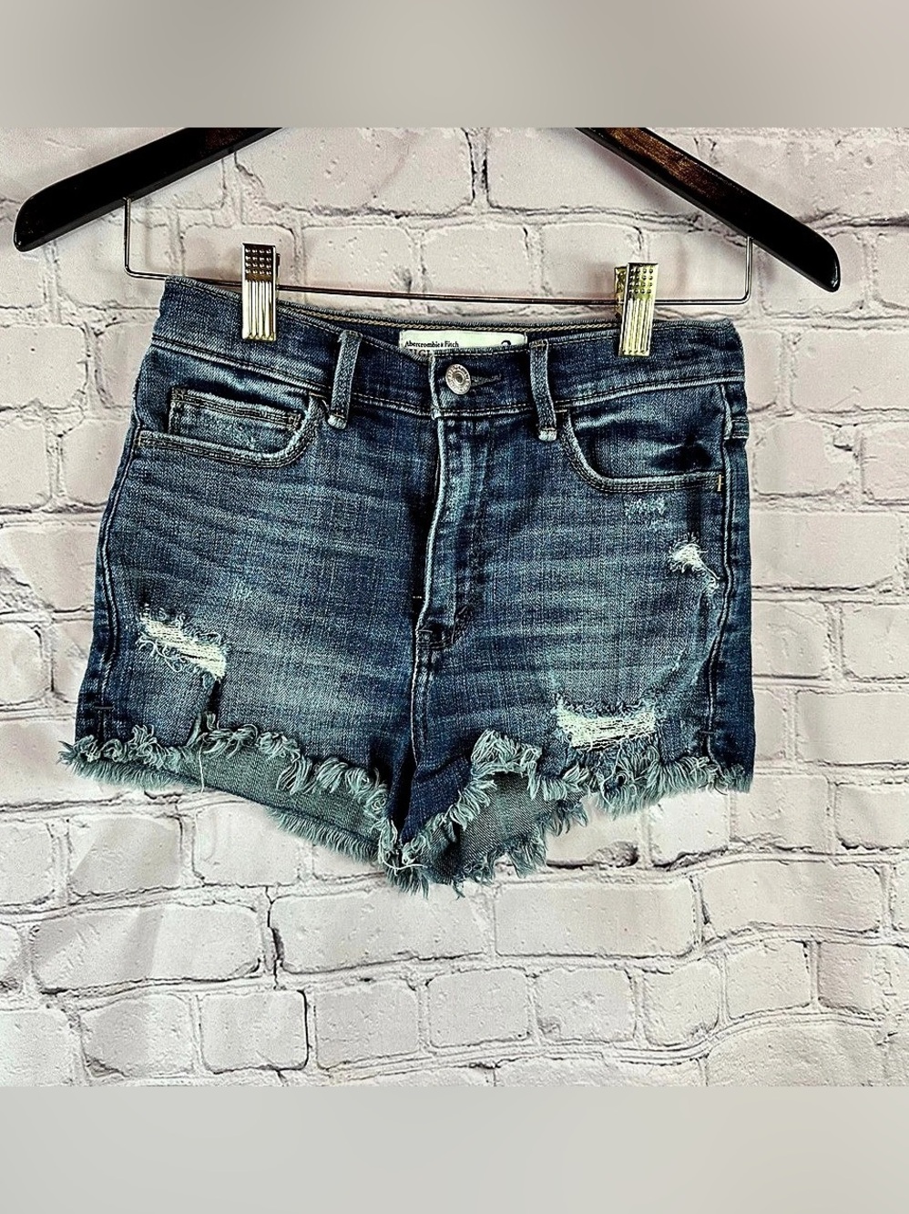 Abercrombie & Fitch High Rise Short Distressed Denim Jean Shorts Size 2 Good